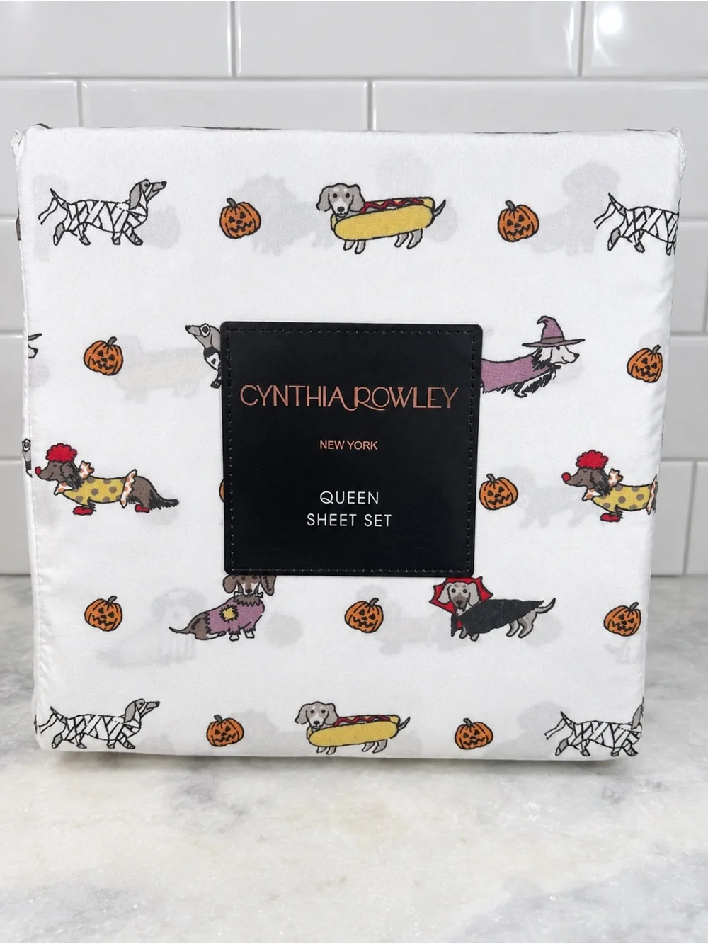 Cynthia Rowley Dachshund Halloween Queen Sheet Set 4pc NEW Dog Weiner Costume